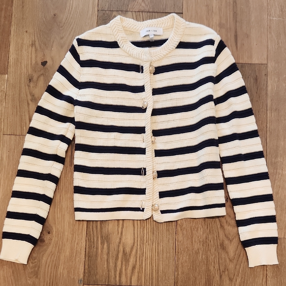 John + Jenn Navy and Cream Lady Jacket Cardigan